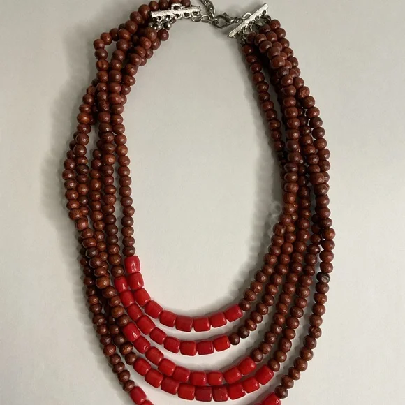 Beaded Red and Brown Multi Strand Necklace - Picture 3 of 4
